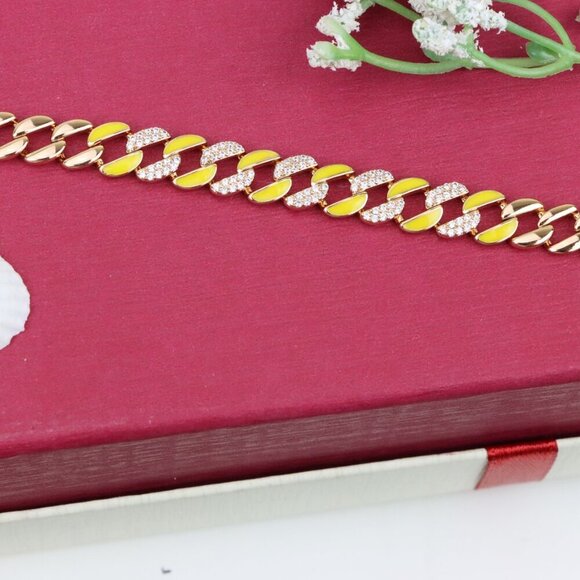 "Rose Gold Bracelet with Yellow Enamel & Sparkling Stone Accents, XPBL0799 - Picture 12 of 12